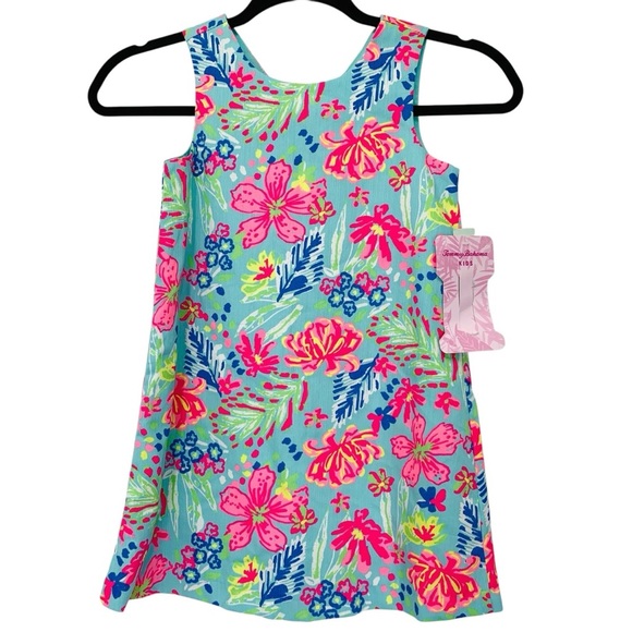 Tommy Bahama Dress Girls 5 Blue Pink Floral Sleeveless Tropical Vacation - Picture 1 of 9